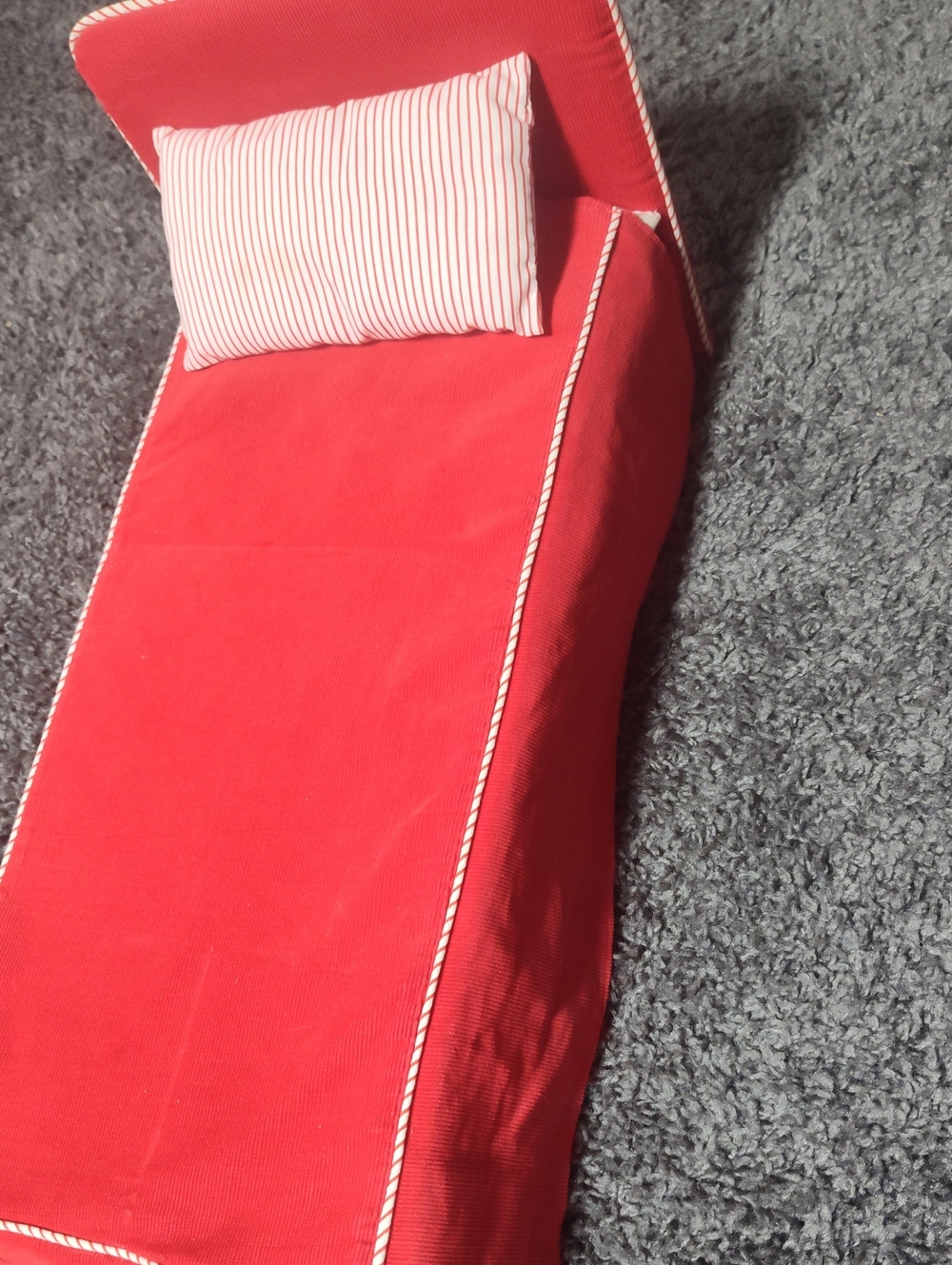 American Girl Red Doll Chaise Lounge with Striped Accent Pillow